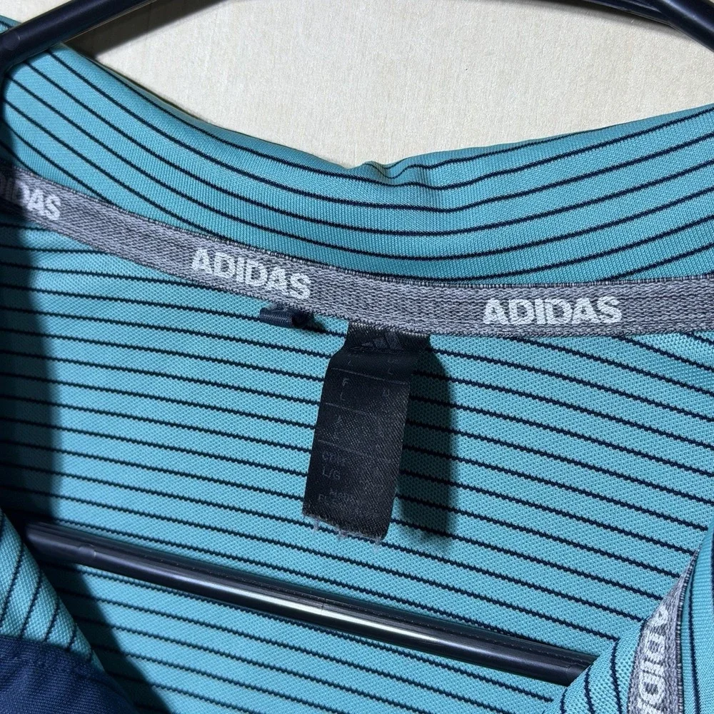 Adidas Men's Large Golf Polo Shirt Blue Striped Performance Short Sleeve Clima